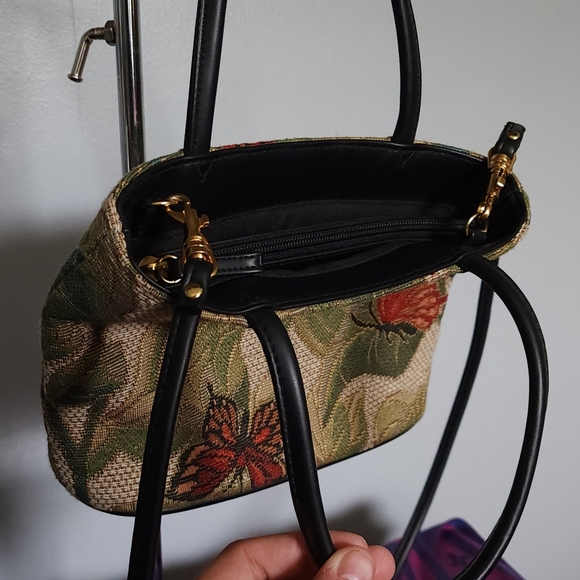 Vintage Embroidered Butterfly and Greenery Small Crossbody w/ Vegan Leather - Picture 3 of 6